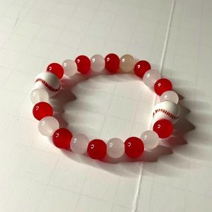 Handmade Elastic Red and White Baseball Bracelet